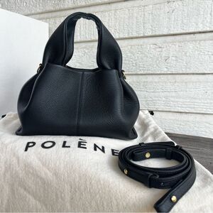 POLENE Black Leather Neuf Mini Folded Crossbody Handbag Cyme Nodde
